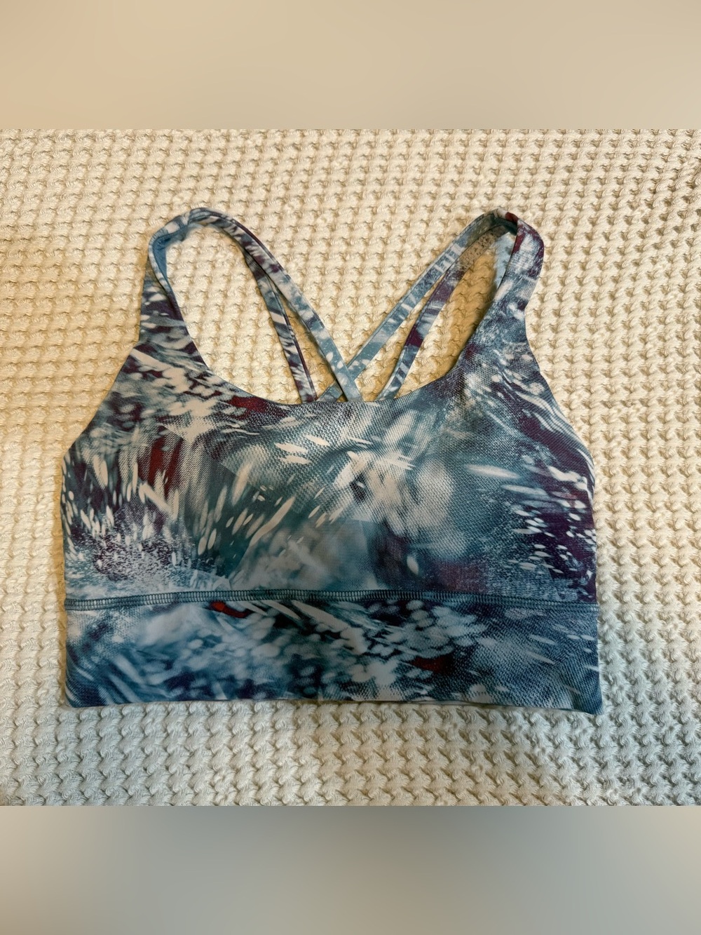 lululemon athletica Blue and White Abstract Strappy Sports Bra